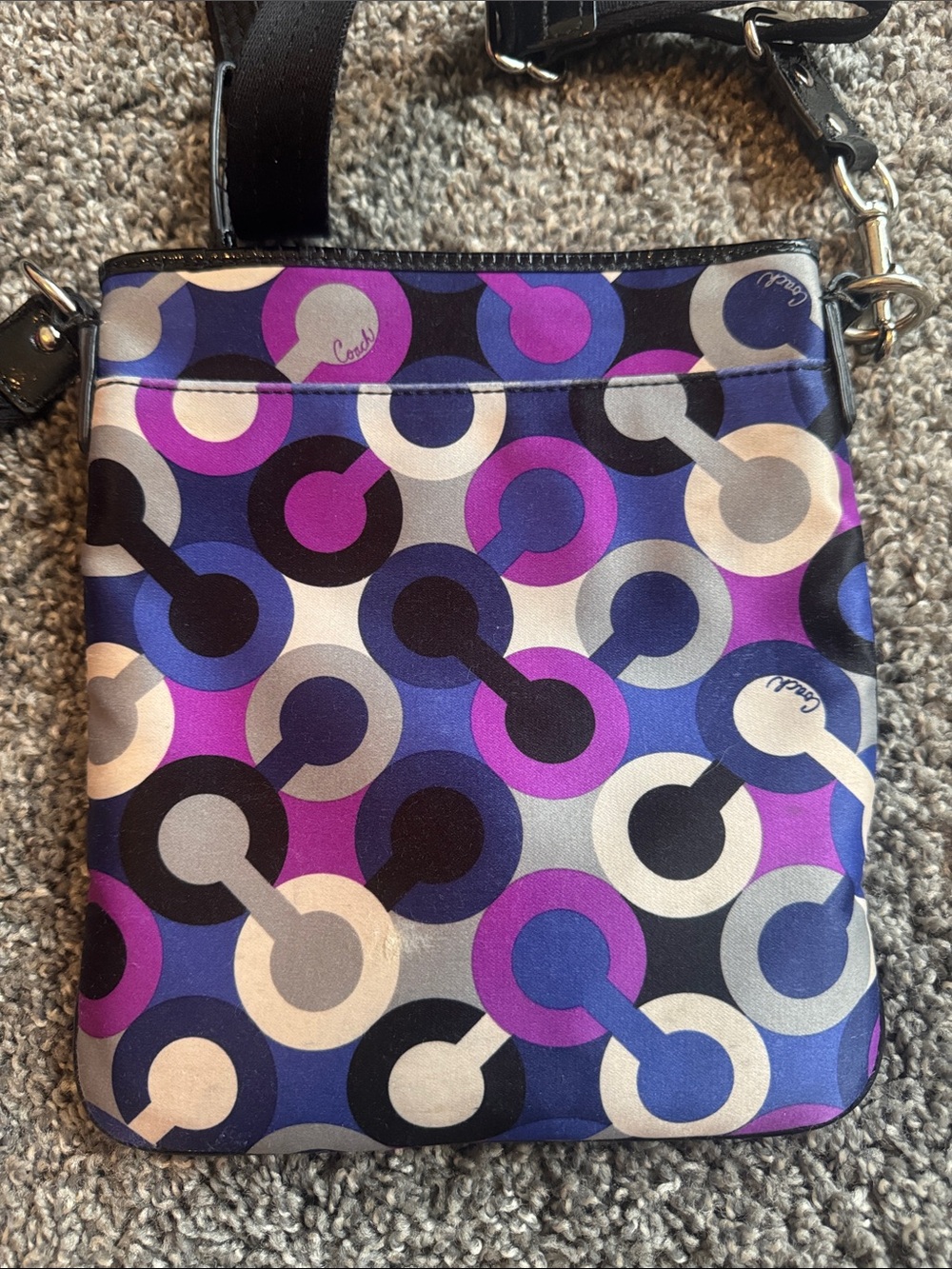Coach Alex Op Art Swingpack Purple, Navy & Black Geometric Crossbody style#43381 - Picture 3 of 5
